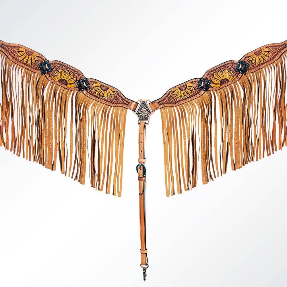 Western Leather Breast Collar with Fringe